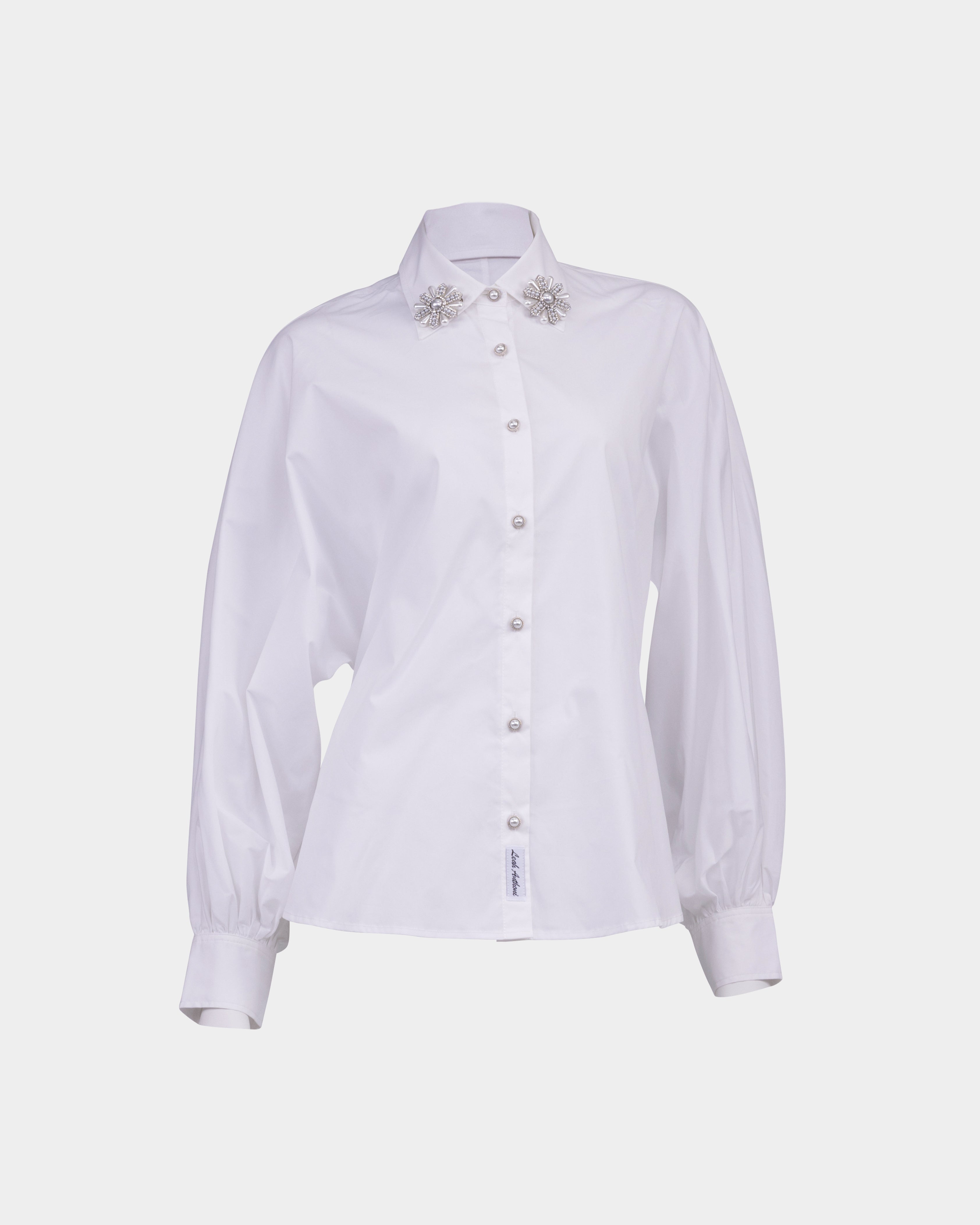 Azura Pearl Embellished Bulbous Sleeved Shirt